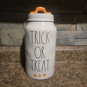 Rae Dunn White and Orange Trick or Treat Canister